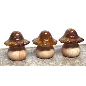 Ceramic Mushroom Figurines 4” Drip Glaze beige Brown CAP NWT Fairy Garden
